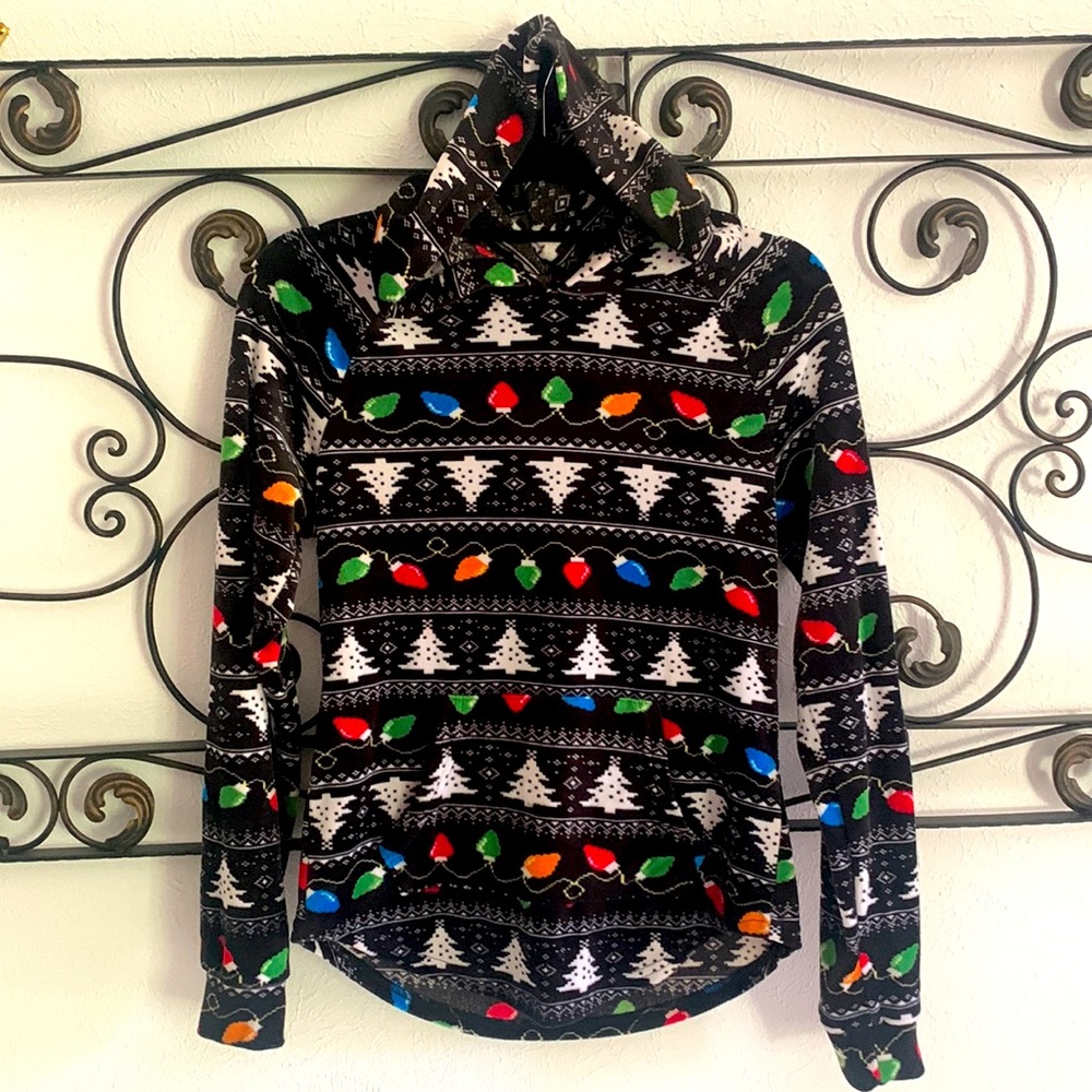 Christmas printed fleece hoodie black size small